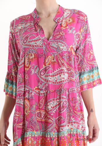 Robe Imprimé jacquard à volants à col en V à boutons - ph 4