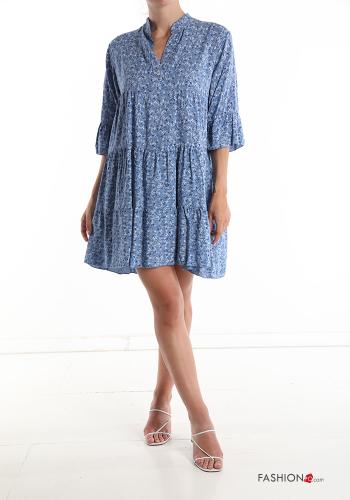 Floral Dress with flounces with v-neck with buttons - ph 1