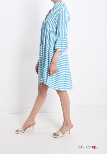 Striped Dress with flounces with v-neck with buttons - ph 3
