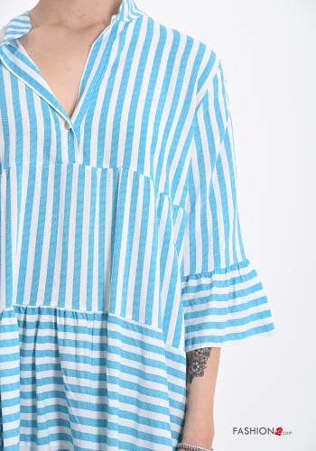 Striped Dress with flounces with v-neck with buttons - ph 4