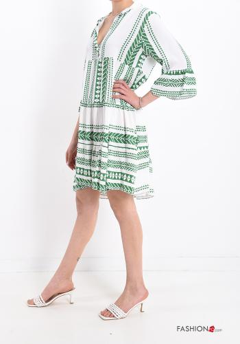 Vestido Estampado Geométrico con volantes con cuello en v - ph 3