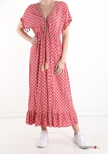Geometrisches Muster Spitze- Kleid mit Volants mit V-Ausschnitt - ph 1