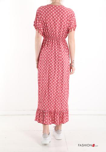 Geometrisches Muster Spitze- Kleid mit Volants mit V-Ausschnitt - ph 2
