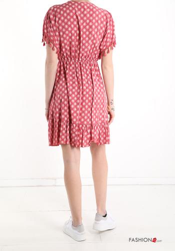 Geometric pattern lace Dress with flounces with v-neck - ph 2