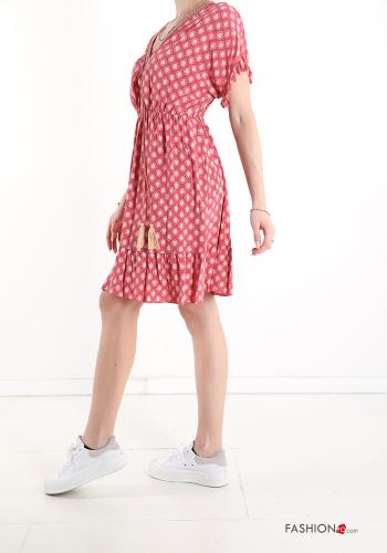 Geometric pattern lace Dress with flounces with v-neck - ph 3