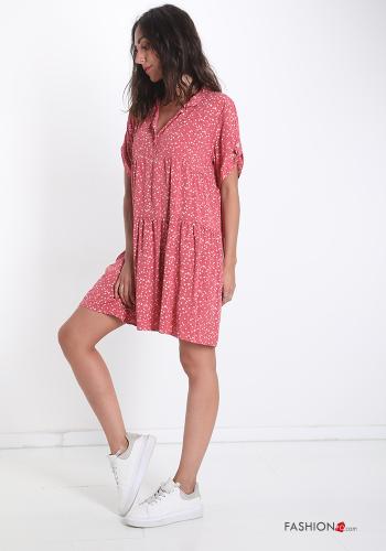Robe encolure en V Floral à volants avec des boutons - ph 3