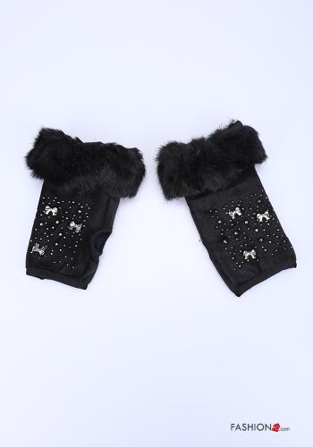 Manicotti in Cotone con strass con pelliccia - ph 1