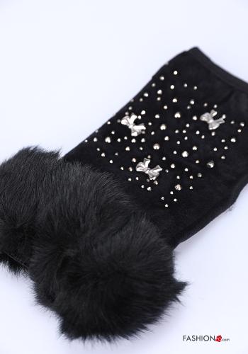 Manicotti in Cotone con strass con pelliccia - ph 2