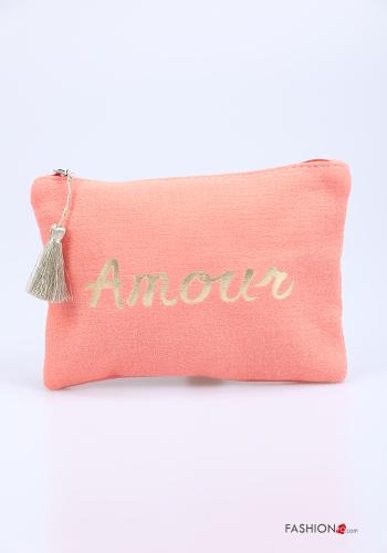 Bolso de mano de Algodón Patrones de escritura con cremallera con flecos - ph 1