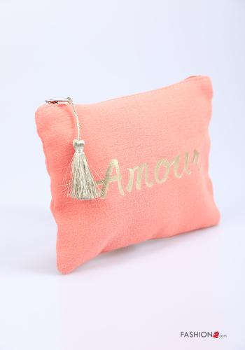 Bolso de mano de Algodón Patrones de escritura con cremallera con flecos - ph 2