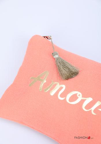 Bolso de mano de Algodón Patrones de escritura con cremallera con flecos - ph 4