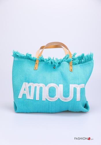 Borsa in Cotone  con frange mare Fantasia scritta - ph 1