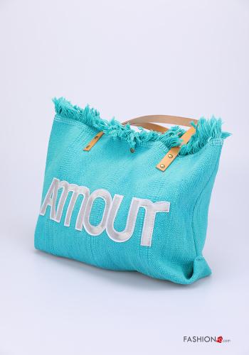 Borsa in Cotone  con frange mare Fantasia scritta - ph 2
