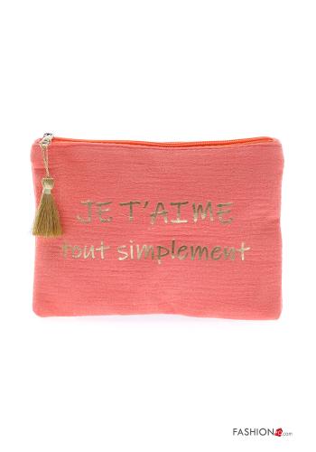 Pochette en Coton Imprimé écrit avec fermeture éclair à franges - ph 1