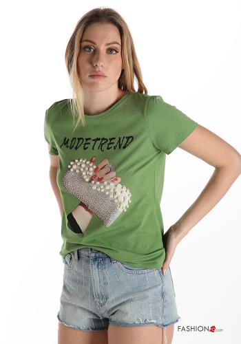 T-shirt en Coton  avec des perles avec strass - ph 1