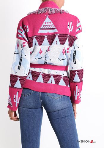 Geometric Patterned Jacket with belt with fringes - ph 2