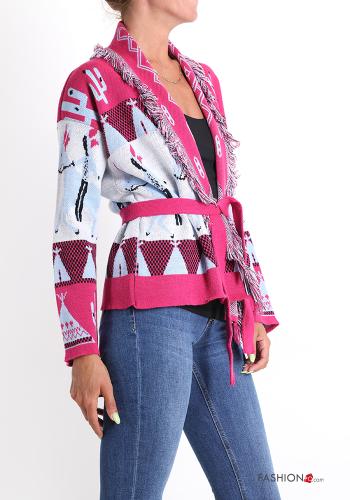 Geometric Patterned Jacket with belt with fringes - ph 3