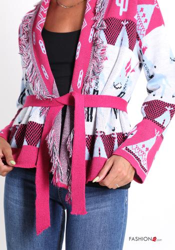 Geometric Patterned Jacket with belt with fringes - ph 4