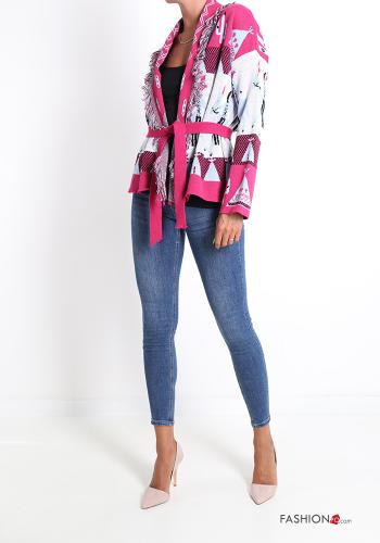 Geometric Patterned Jacket with belt with fringes - ph 5