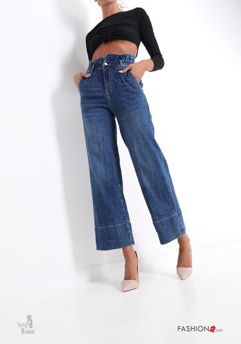 Jeans in Cotone a zampa con tasche 