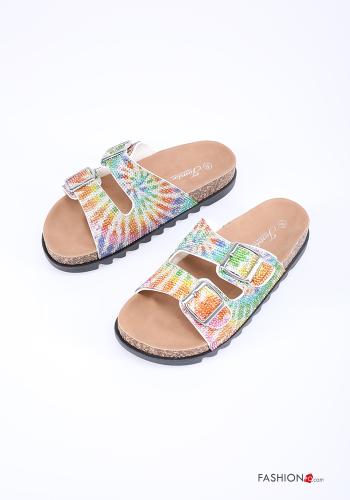 Slide Sandals  with rhinestones Multicoloured print - ph 1