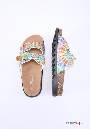 Slide Sandals  with rhinestones Multicoloured print - ph 2