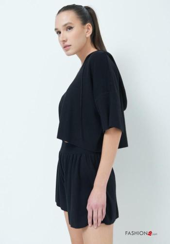 Maglione maniche corte scollo a V con cappuccio - ph 1