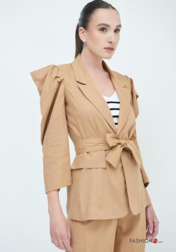 Blazer in Lino maniche a palloncino con cintura in stoffa