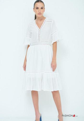 Abito in Cotone al ginocchio pizzo maniche corte con balze scollo a V - ph 1