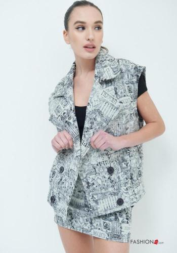 Patterned Cotton Gilet with buttons