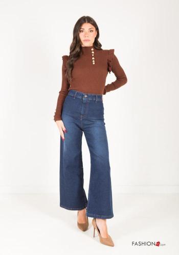 Jeans en Coton taille haute wide leg avec poches