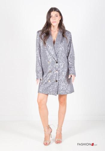 Abito corto doppio petto maniche lunghe con paillettes