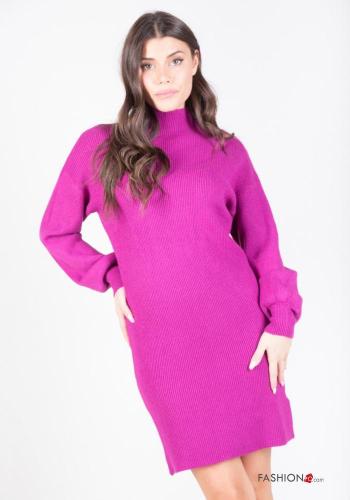 Gerippte knielanger lange ärmel Kleid Rollkragen- - ph 1