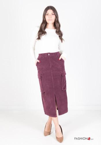Velvet Ribbed Longuette Cotton Skirt with pockets with split