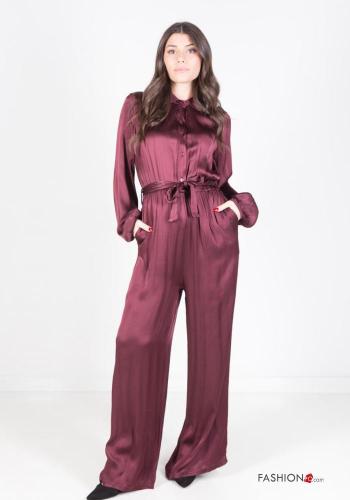 satin Jumpsuit with buttons with sash with pockets