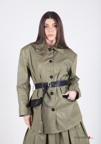 Jacke aus Baumwolle mit Gürtel mit Taschen mit Knöpfen - ph 1
