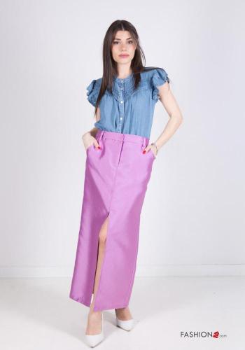 satin Longuette Skirt with pockets with split
