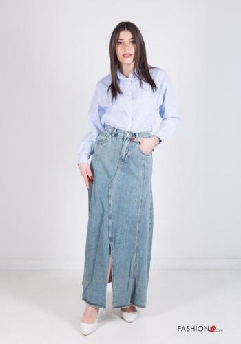 Gonna in Cotone denim Longuette con tasche - ph 1