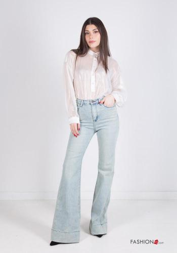 hoher Taille wide leg Jeans aus Baumwolle mit Taschen - ph 1