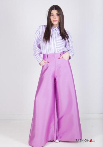 satin wide leg Trousers with pockets with elastic