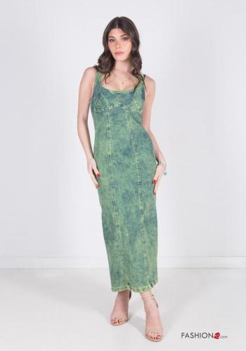 sleeveless long denim Cotton Dress with split
