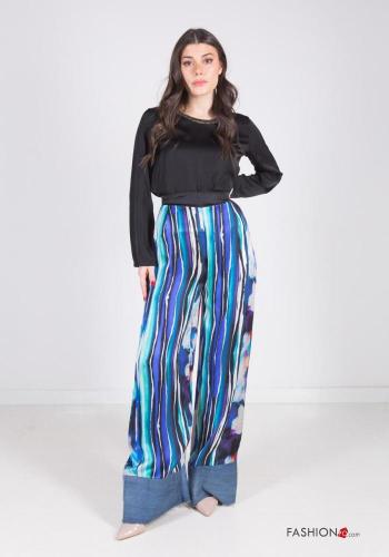 Patterned high waist wide leg Trousers with elastic
