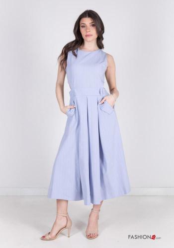 Striped long Sleeveless Dress with pockets with zip