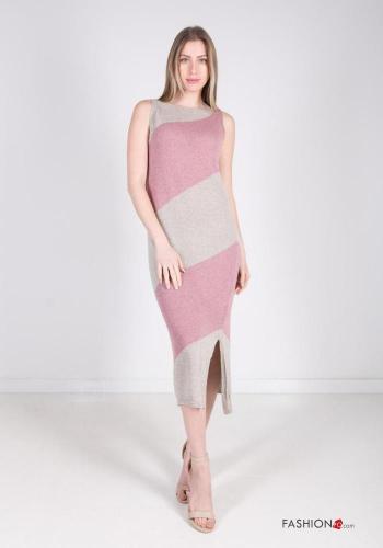 Streifenmuster Ärmelloses Kleid aus Baumwolle mit schlitz