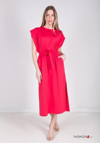short sleeve long Dress with sash with split