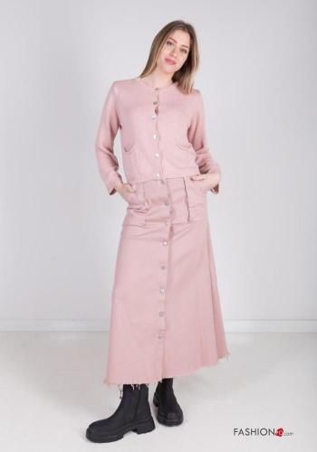 Longuette raw hem finish Cotton Skirt with buttons with pockets - ph 1