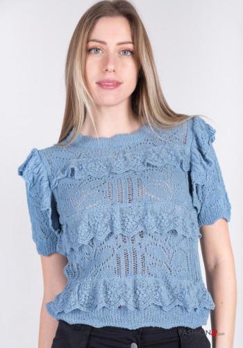 lace trim Cotton T-shirt with flounces
