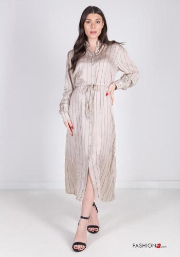 Striped long sleeve Shirt dress with sash