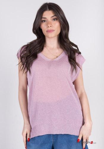 Lurex kurze ärmel Bluse mit V-Ausschnitt - ph 1
