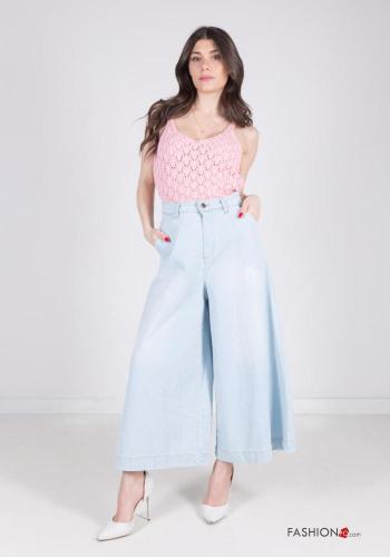 wide leg Cotton Jeans with pockets